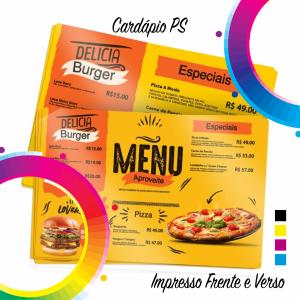 10 CARDÁPIOS DE PS PS1MM Variado 4x4 Adesivado e Laminado de Fosco ou Brilho Corte Reto ou Especial Pedido Mínimo R$ 50,00