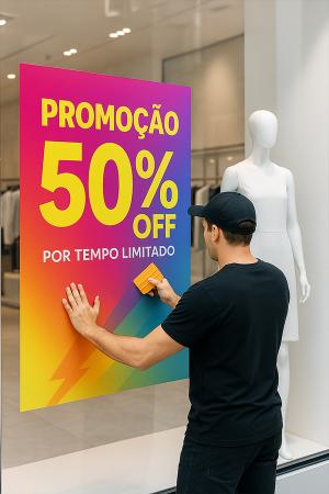 Adesivo para Vitrine Vinil Super Cola Branca Venda por m2 4x0 Impresso em Alta Resolução Com ou Sem Laminação 