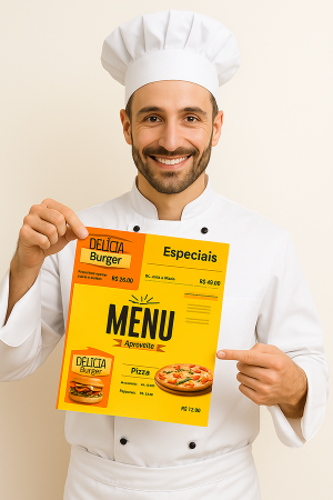 10 CARDÁPIOS DE PS PS1MM Variado 4x4 Adesivado e Laminado de Fosco ou Brilho Corte Reto ou Especial Pedido Mínimo R$ 50,00