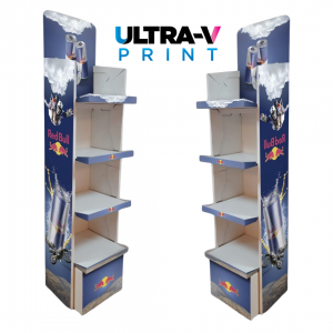Display Montagem Automática 100 % Personalizado Papelão Rígido 40x160 cm 4x4 Laminado de Brilho Corte Especial e Dobras 