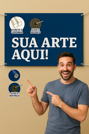 Faixa em Lona 380g Lona Fosca 380g Venda por Metro Quadrado 4x0 Sem Verniz Bastão de Madeira, ponteiras e corda Pedido Mínimo R$ 50,00