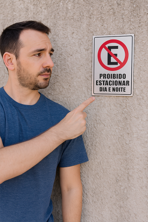 Placa ACM Proibido Estacionar ACM ESCOVADO 15x20 cm 4x0 IMPRESSÃO UV CORTE ESPECIAL 
