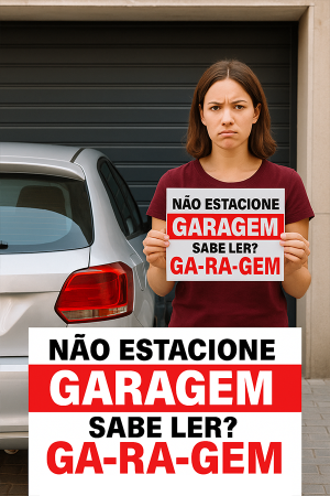 Placa não estacione Não Sabe Ler ? Placa PS 1 mm 30x20 4x0 Impresso Corte Reto 