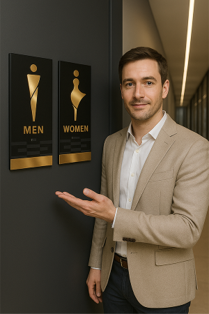 Placas De Acrílico Para Banheiro Homens E Mulheres Acrílico Preto e Epelhado 2mm 12x28 cm Cada Peça 4x0 Corte a Laser Dupla Face para Fixação 