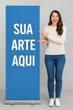 Porta Banner Roll-up Alumínio 80x200 cm 4x0 Lona Fosca impressa Corte Reto Pedido Mínimo R$ 50,00