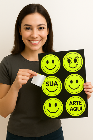Sticker Fotoluminescente FOTOLUMINESCENTE 4 HORAS Cartela A3 4x0 Impresso UV Corte Especial ou Reto Pedido Mínimo R$ 50,00