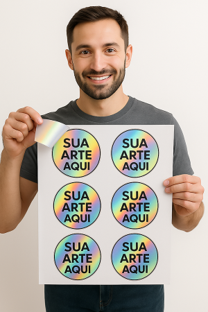 Cartelas de Stickers Holográfico Vinil Holográfico Cartela A3 4x0 Impresso Corte Reto ou Especial Pedido Mínimo R$ 50,00