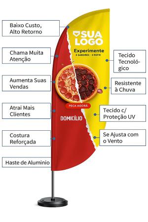 WINDBANNER COMPLETO Tecido Micro Fibra Haste de Alumínio com Base de Plástico 4x4 Impressão sublimática Costura reforçada Despachamos para todo Brasil